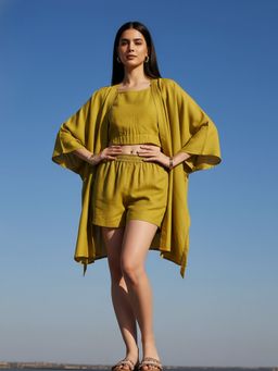 AOBA - Women Green Linen Blend Solid Co-Ord Set