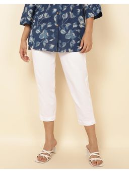 Fabindia - White Cotton Casual Slim Cropped Pant