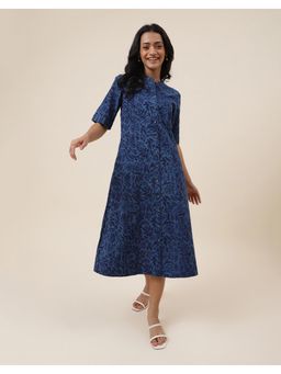 Fabindia - Navy Blue Cotton Printed Midi Dress
