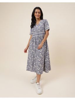 Fabindia - Blue Cotton Hand Block Printed Midi