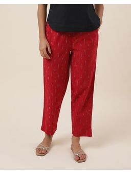 Fabindia - Red Cotton Ikat Tapered Casual Pant