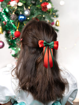 Arendelle - Christmas Satin Silk Long Tail Double Bow In Multi-Color