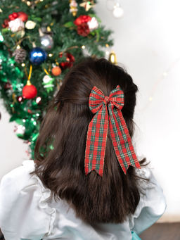 Arendelle - Christmas Special Red Checkered Pigtail Hair Bow for Girls
