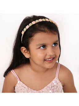 Arendelle - Gold Embellished Pearls and Kundan Beads Hairband In Multicolour for Girls