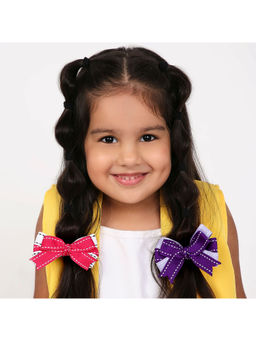 Arendelle - Grosgrain Ribbon Elastic Hair Ties with Bow In Pink for Girls