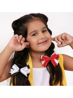 Arendelle - Grosgrain Ribbon Elastic Hair Ties with Bow In Black for Girls
