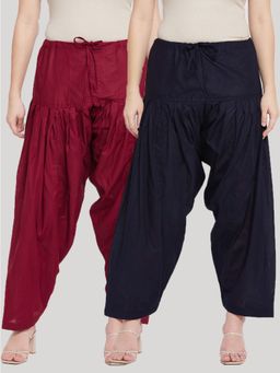 Clora Creation - Maroon and Navy Blue Solid Pure Cotton Salwar (Pack of 2)