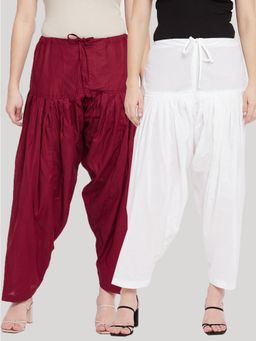 Clora Creation - Maroon and White Solid Pure Cotton Salwar (Pack of 2)