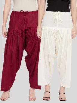Clora Creation - Maroon and off-White Solid Pure Cotton Salwar (Pack of 2)