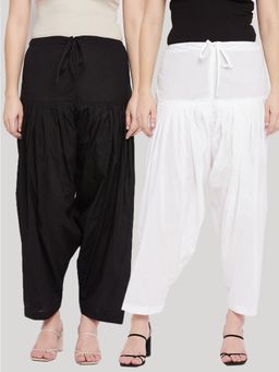Clora Creation - Black and White Solid Pure Cotton Salwar (Pack of 2)