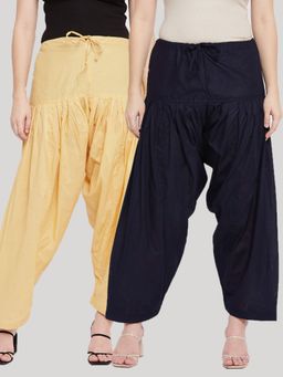 Clora Creation - Fawn and Navy Blue Solid Pure Cotton Salwar (Pack of 2)