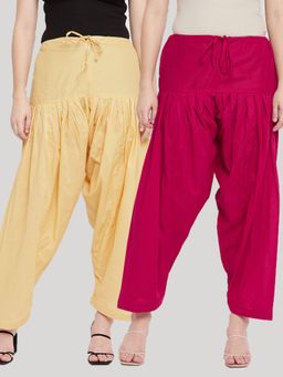 Clora Creation - Fawn and Magenta Solid Pure Cotton Salwar (Pack of 2)