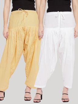 Clora Creation - Fawn and White Solid Pure Cotton Salwar (Pack of 2)