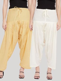 Clora Creation - Fawn and off-White Solid Pure Cotton Salwar (Pack of 2)