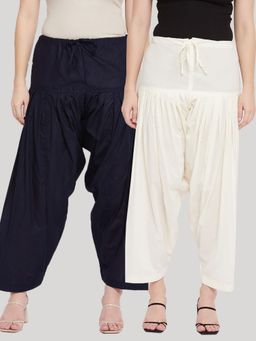 Clora Creation - Navy Blue and off-White Solid Pure Cotton Salwar (Pack of 2)