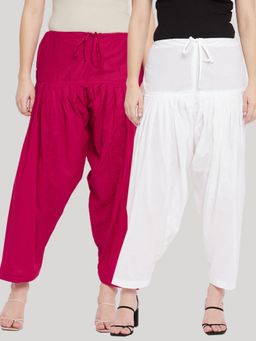 Clora Creation - Magenta and White Solid Pure Cotton Salwar (Pack of 2)