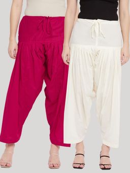 Clora Creation - Magenta and off-White Solid Pure Cotton Salwar (Pack of 2)