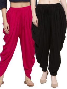Clora Creation - Magenta and Black Solid Rayon Dhoti (Pack of 2)