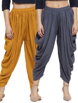 Clora Creation - Mustard and Grey Solid Rayon Dhoti (Pack of 2)