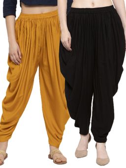 Clora Creation - Mustard and Black Solid Rayon Dhoti (Pack of 2)