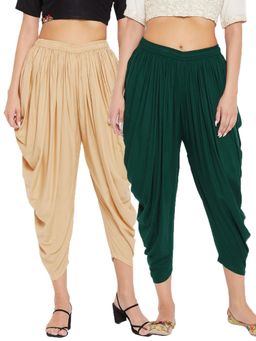 Clora Creation - Fawn and Green Solid Rayon Dhoti (Pack of 2)