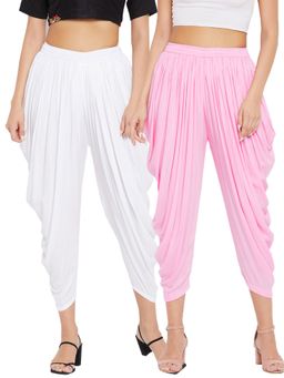 Clora Creation - White and Baby Pink Solid Rayon Dhoti (Pack of 2)