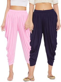 Clora Creation - Pink and Navy Blue Solid Rayon Dhoti (Pack of 2)