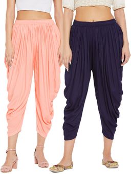 Clora Creation - Peach and Navy Blue Solid Rayon Dhoti (Pack of 2)