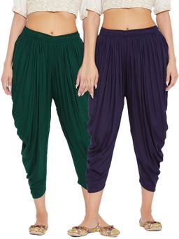 Clora Creation - Bottle Green and Navy Blue Solid Rayon Dhoti (Pack of 2)