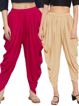 Clora Creation - Magenta and Fawn Solid Rayon Dhoti (Pack of 2)