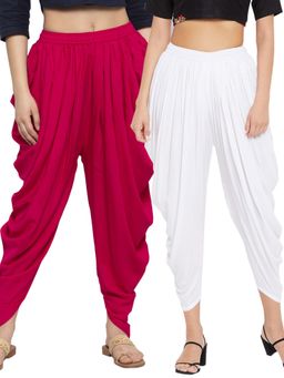 Clora Creation - Magenta and White Solid Rayon Dhoti (Pack of 2)