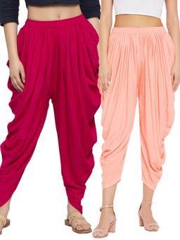 Clora Creation - Magenta and Peach Solid Rayon Dhoti (Pack of 2)