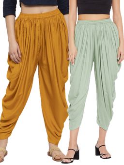 Clora Creation - Mustard and Pista Green Solid Rayon Dhoti (Pack of 2)