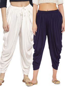 Clora Creation - off-White and Navy Blue Solid Rayon Dhoti (Pack of 2)