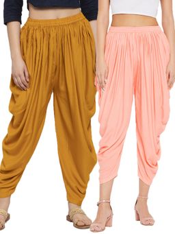 Clora Creation - Mustard and Peach Solid Rayon Dhoti (Pack of 2)