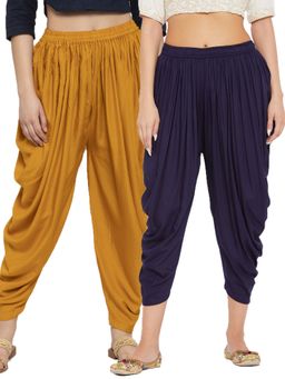 Clora Creation - Mustard and Navy Blue Solid Rayon Dhoti (Pack of 2)