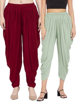 Clora Creation - Maroon and Pista Green Solid Rayon Dhoti (Pack of 2)