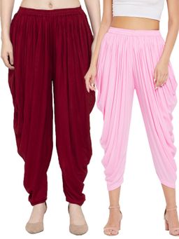Clora Creation - Maroon and Baby Pink Solid Rayon Dhoti (Pack of 2)