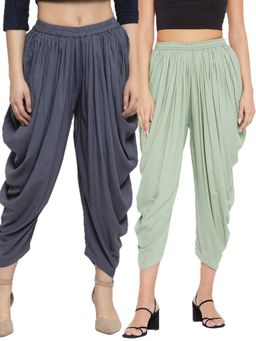 Clora Creation - Grey and Pista Green Solid Rayon Dhoti (Pack of 2)