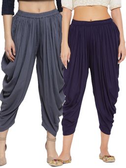 Clora Creation - Grey and Navy Blue Solid Rayon Dhoti (Pack of 2)