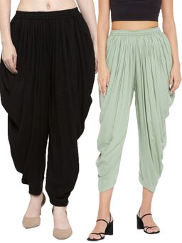 Clora Creation - Black and Pista Green Solid Rayon Dhoti (Pack of 2)