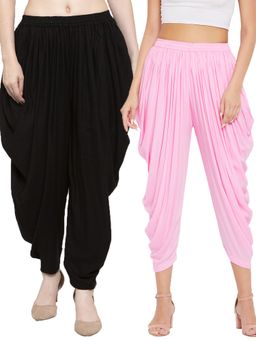 Clora Creation - Black and Baby Pink Solid Rayon Dhoti (Pack of 2)