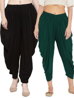 Clora Creation - Black and Bottle Green Solid Rayon Dhoti (Pack of 2)