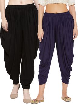 Clora Creation - Black and Navy Blue Solid Rayon Dhoti (Pack of 2)