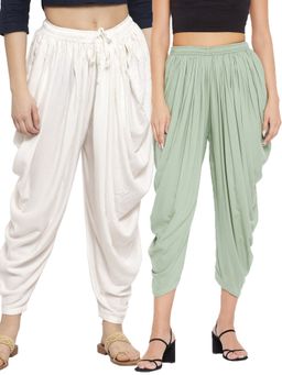 Clora Creation - off-White and Pista Green Solid Rayon Dhoti (Pack of 2)