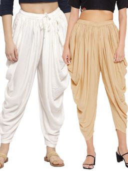 Clora Creation - off-White and Fawn Solid Rayon Dhoti (Pack of 2)