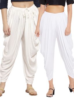 Clora Creation - off-White and White Solid Rayon Dhoti (Pack of 2)