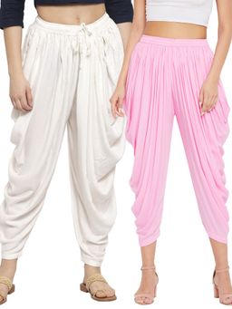 Clora Creation - off-White and Baby Pink Solid Rayon Dhoti (Pack of 2)