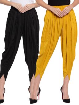 Clora Creation - Black and Mustard Solid Rayon Dhoti (Pack of 2)