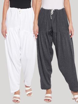 Clora Creation - White and Dark Grey Solid Woolen Salwar (Pack of 2)